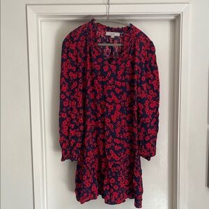 LOFT Red and Navy Long Sleeve Dress